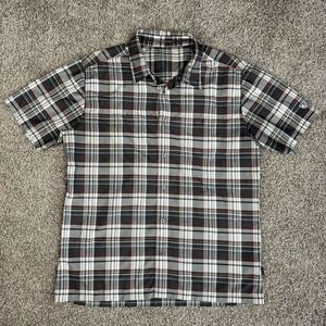 Kuhl Shirt Mens Size L Brown Plaid Ionik Button Up Short Sleeve Hiking